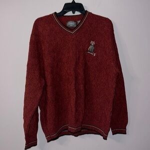 Vintage Red with black golf detailed stitch knitted vneck sweater XL haggar tour